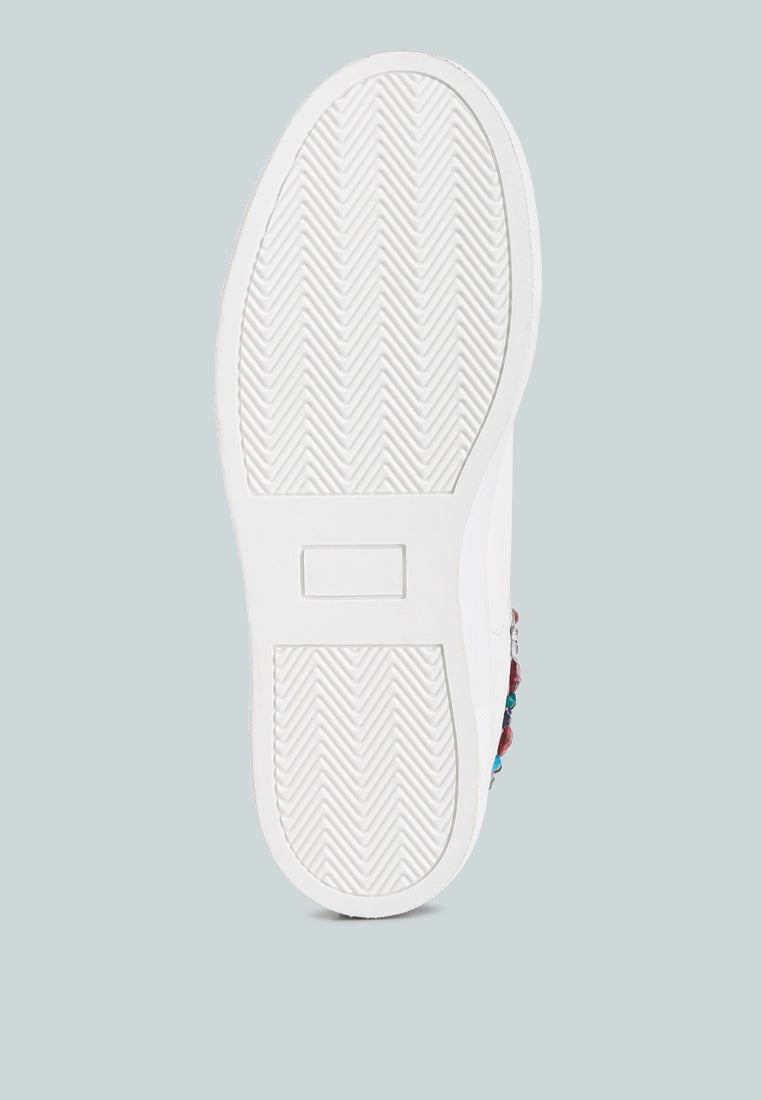 gems diamante embellished sneakers#color_white