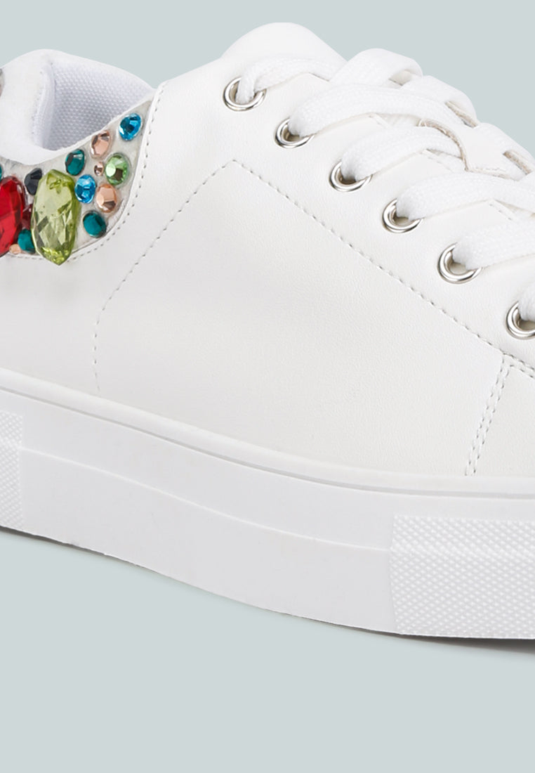 gems diamante embellished sneakers#color_white