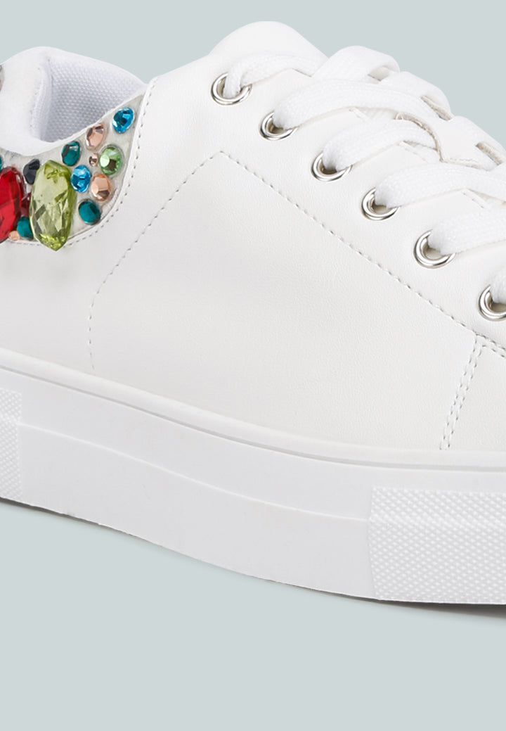 gems diamante embellished sneakers#color_white