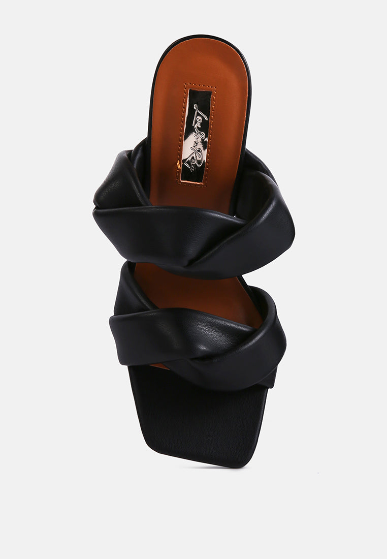 women twisted strap spool heeled sandals#color_black