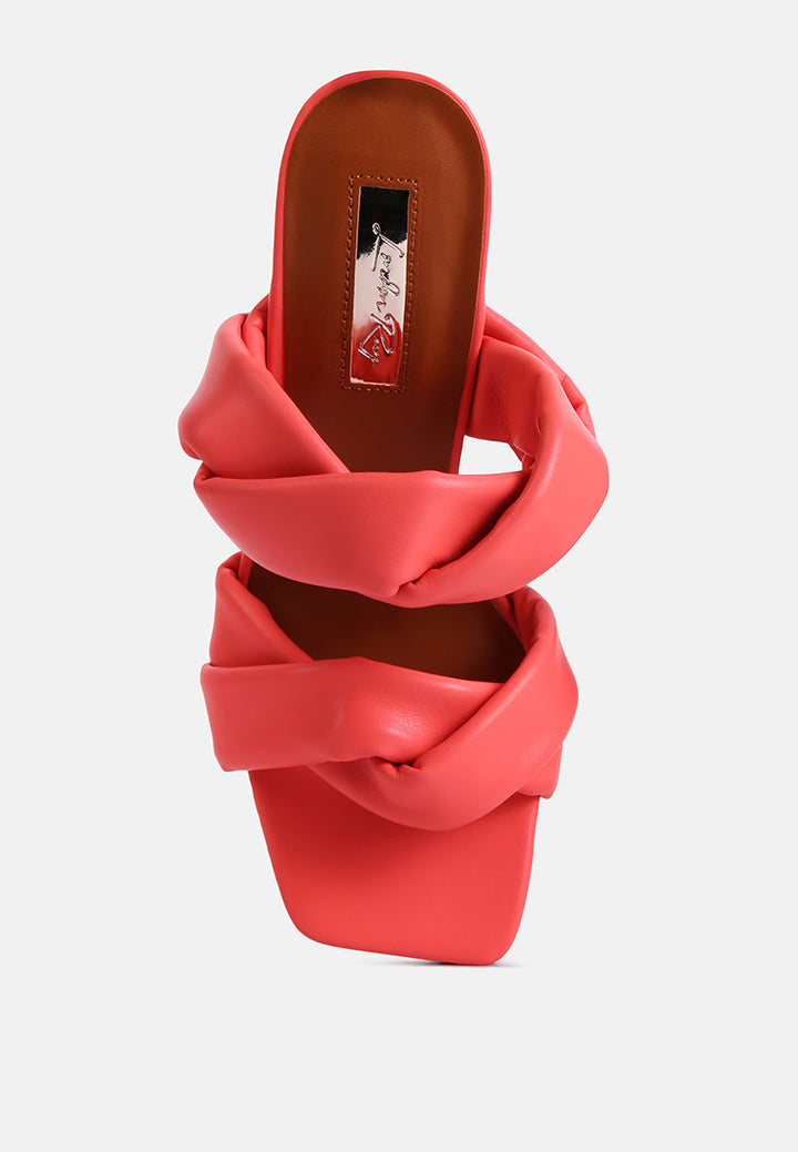 women twisted strap spool heeled sandals#color_coral