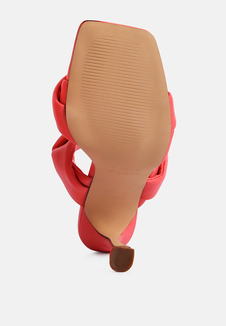 women twisted strap spool heeled sandals#color_coral