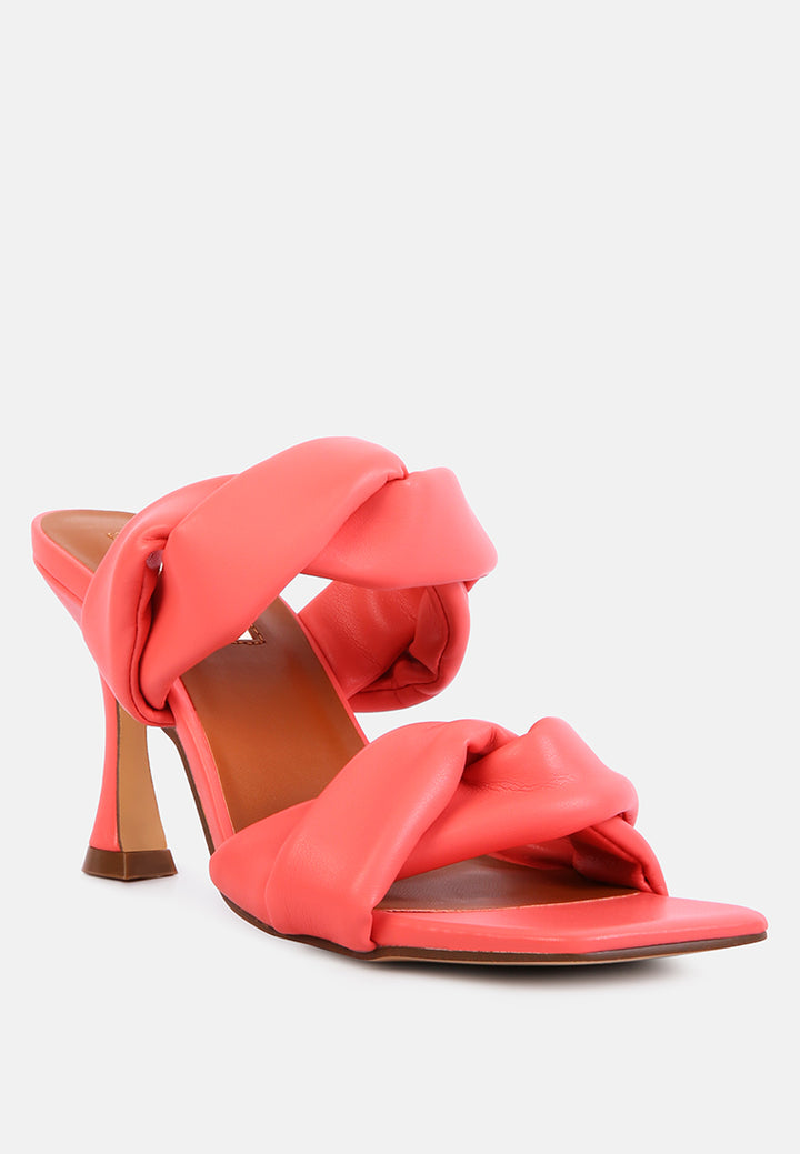 women twisted strap spool heeled sandals#color_coral