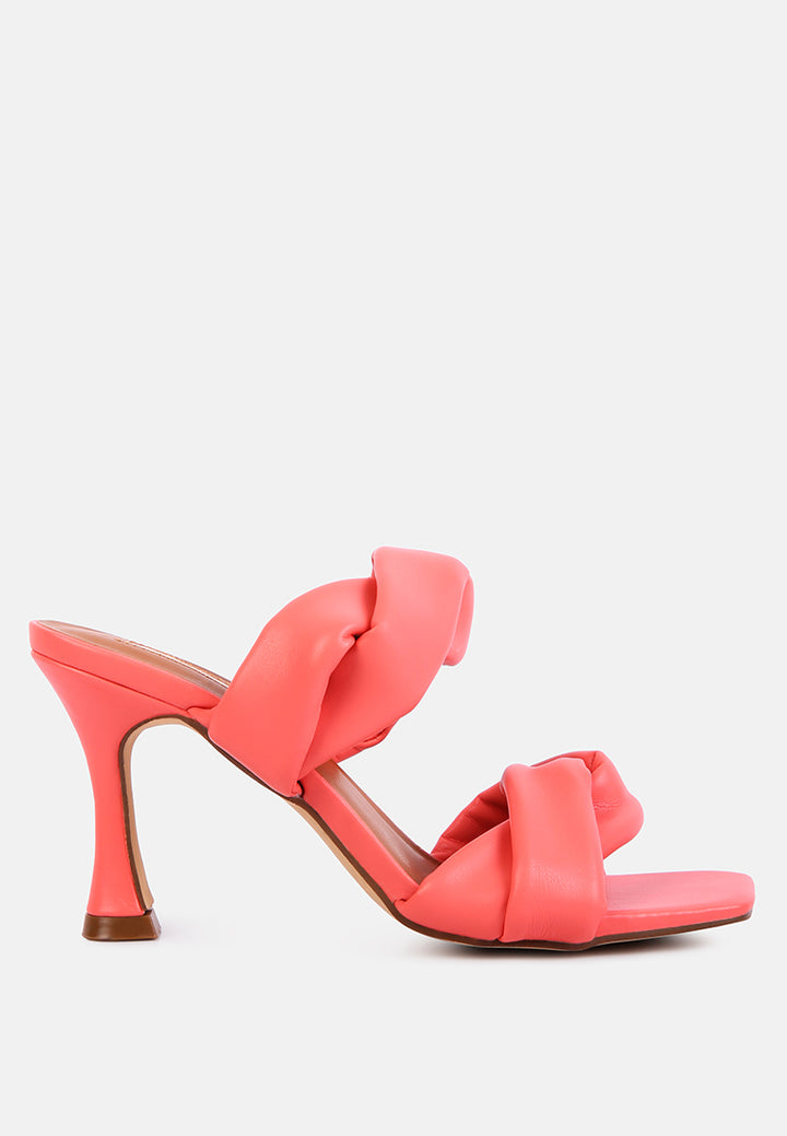 women twisted strap spool heeled sandals#color_coral