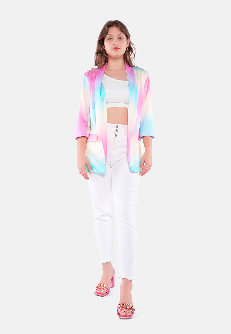 women glaze print semi casual blazer#color_pink