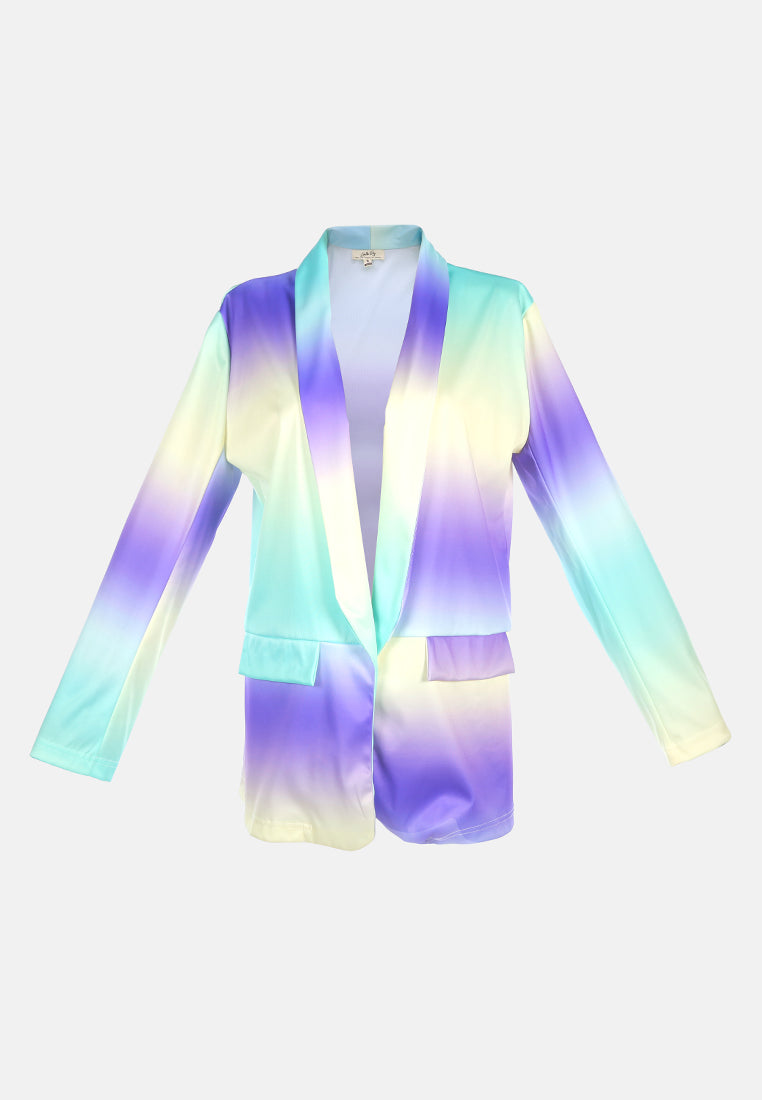 women glaze print semi casual blazer#color_purple