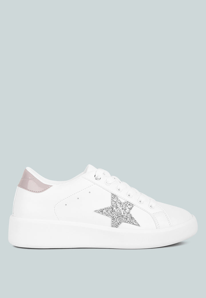 women glitter star applique detail sneakers#color_white