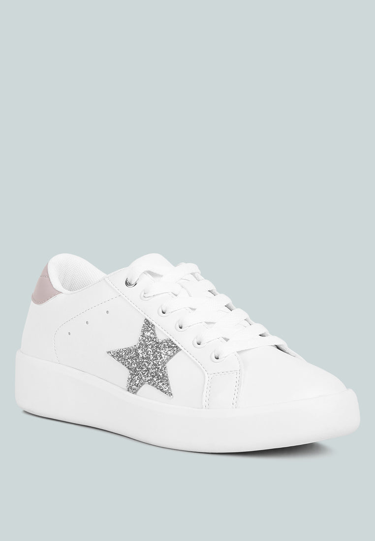 women glitter star applique detail sneakers#color_white