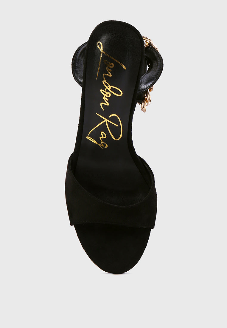 gone gurl chain embellishment tie up block heel sandals#color_black