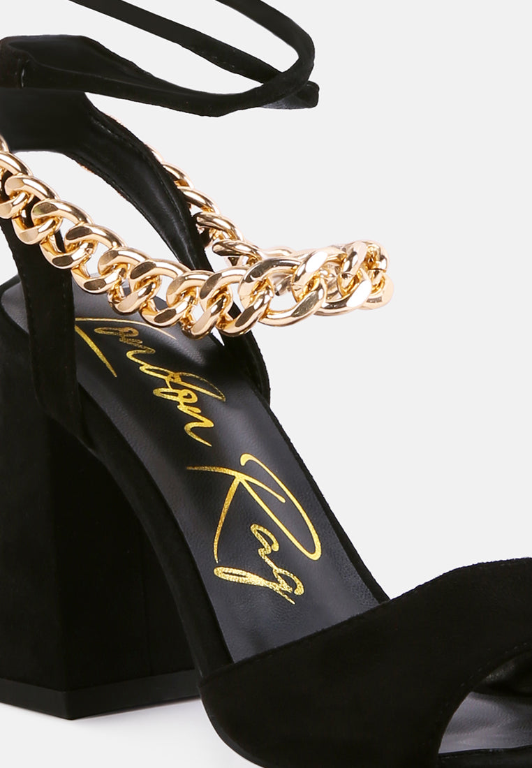 women chain detail tie up block heels#color_black