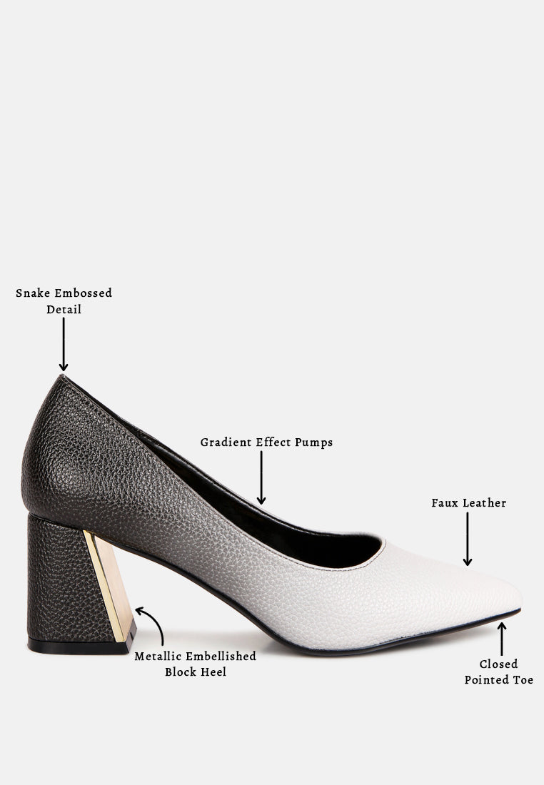 women metallic accent block heel pumps#color_black