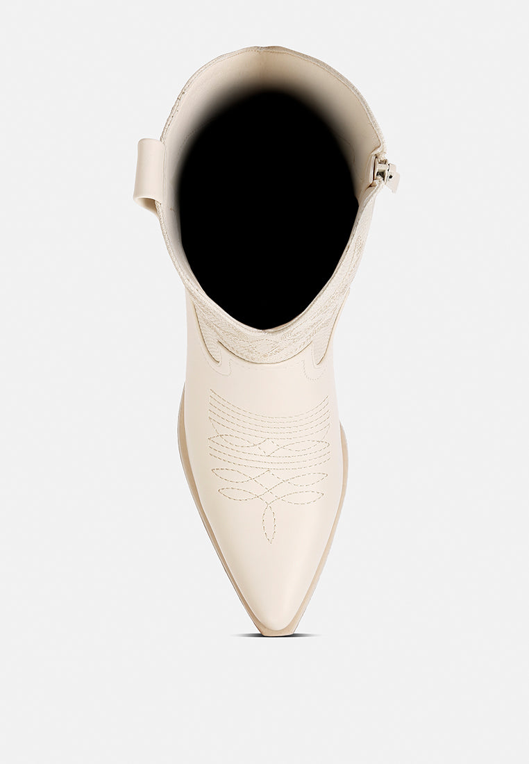 women patchwork detail low heel cowboy boots#color_beige