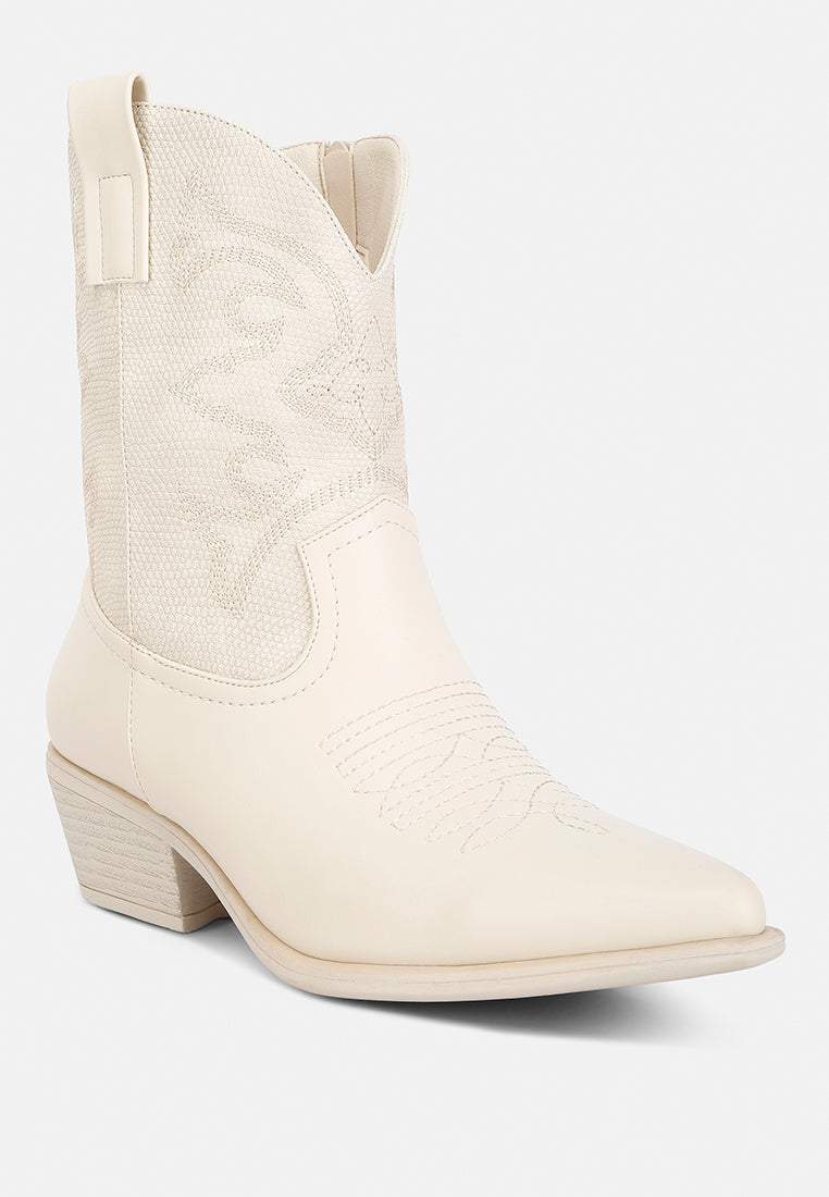 women patchwork detail low heel cowboy boots#color_beige