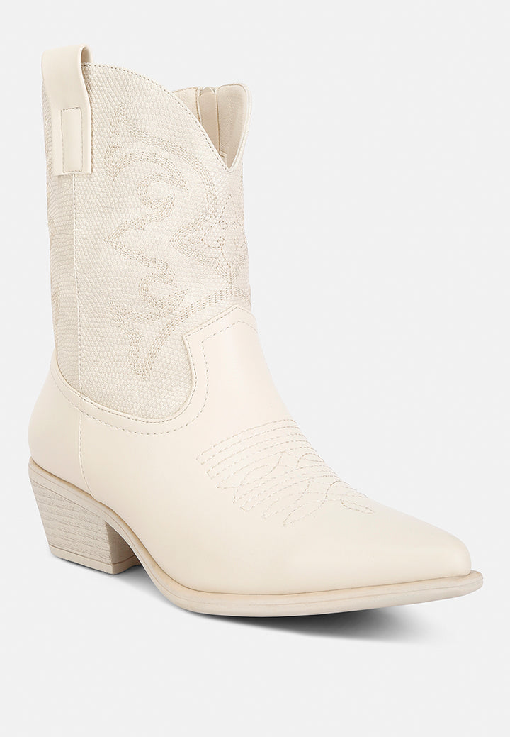 women patchwork detail low heel cowboy boots#color_beige