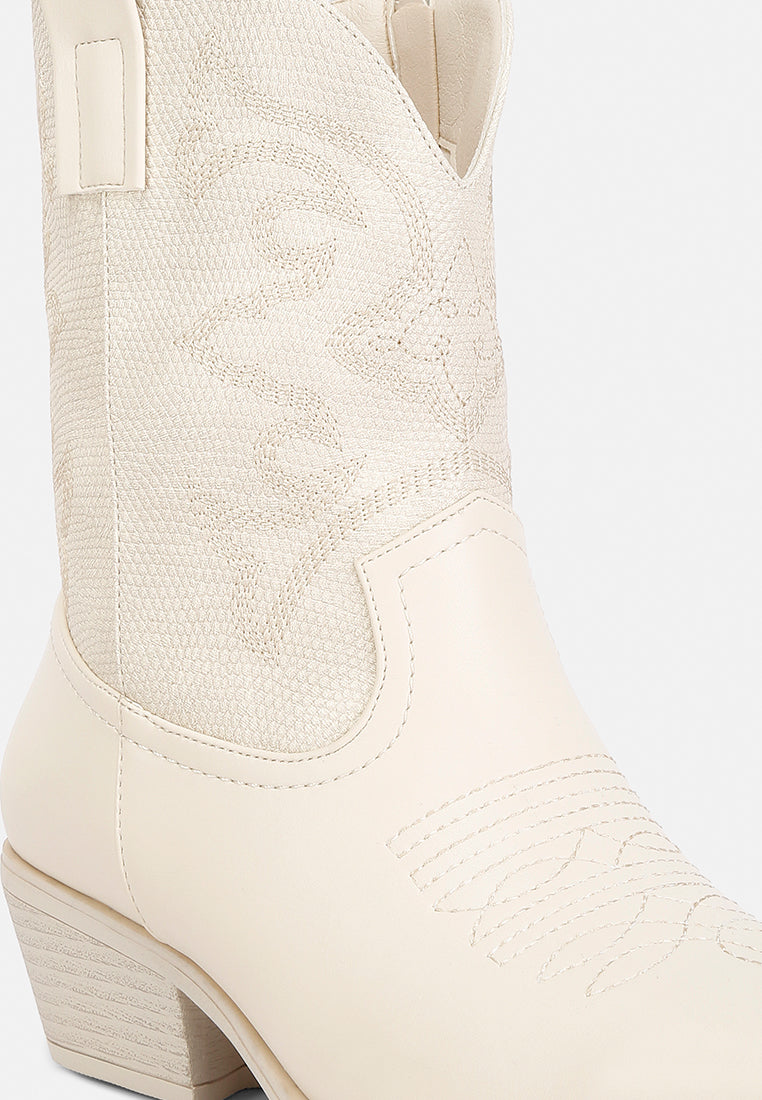 women patchwork detail low heel cowboy boots#color_beige