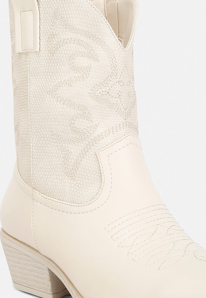 women patchwork detail low heel cowboy boots#color_beige