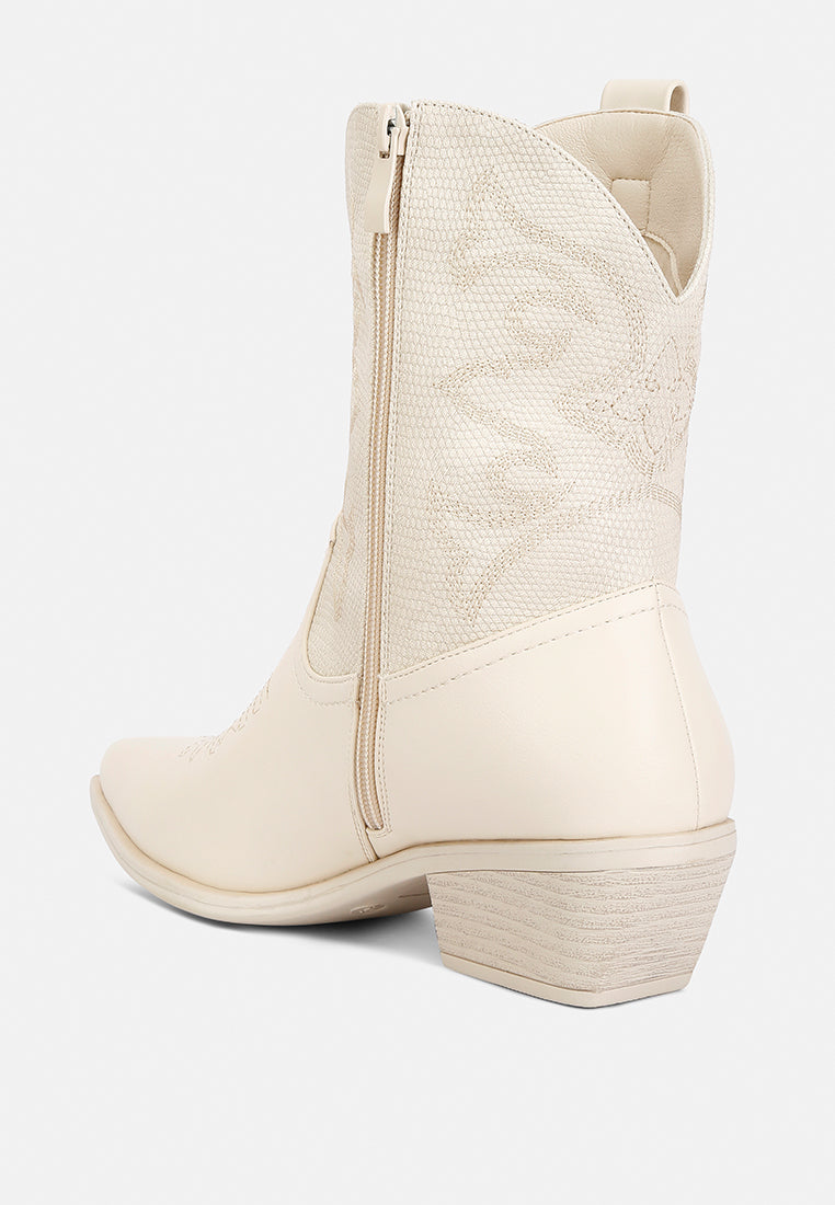 women patchwork detail low heel cowboy boots#color_beige