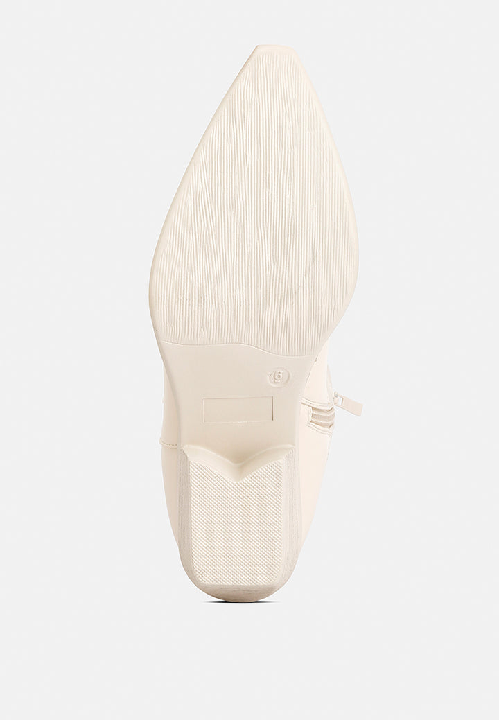 women patchwork detail low heel cowboy boots#color_beige