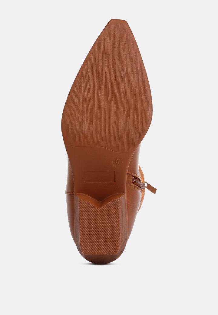 women patchwork detail low heel cowboy boots#color_tan