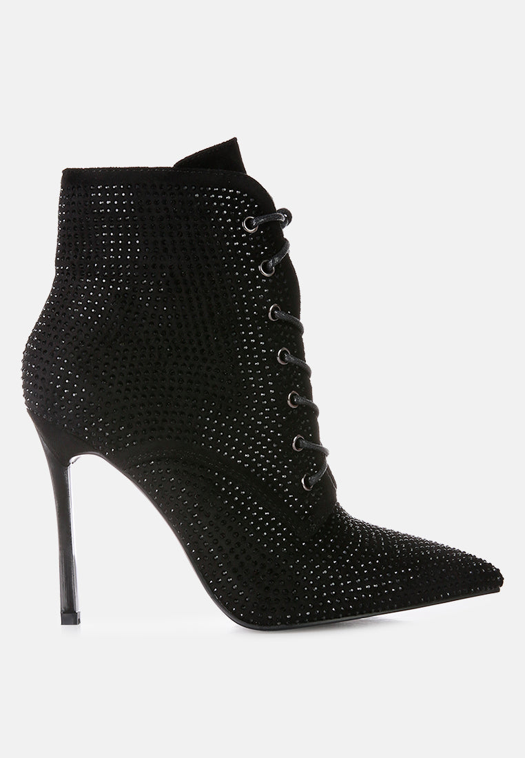 women head on faux suede diamante ankle boots#color_black