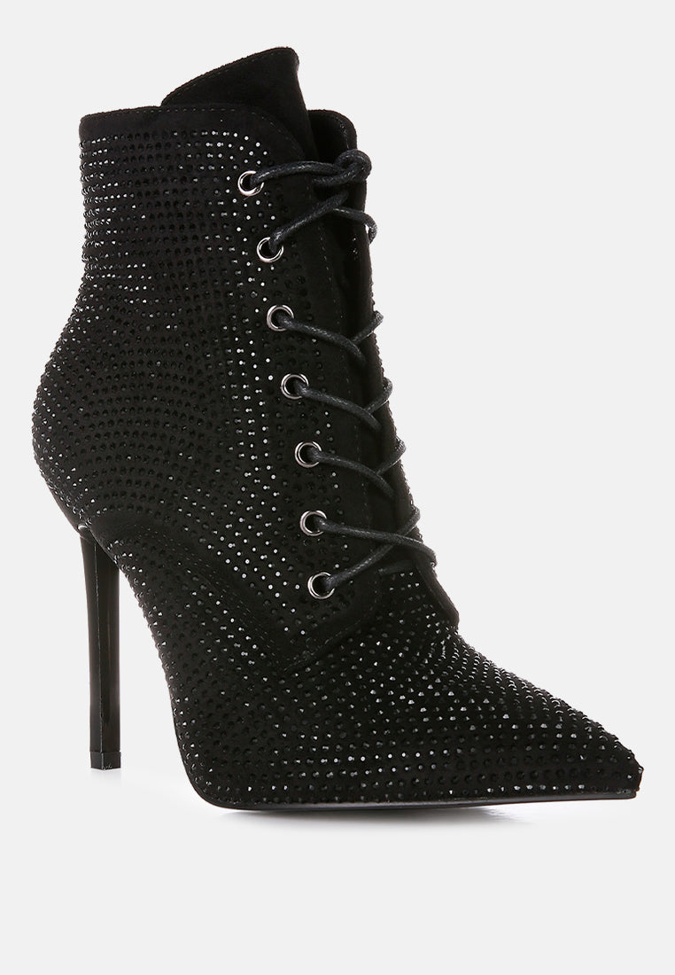 women head on faux suede diamante ankle boots#color_black