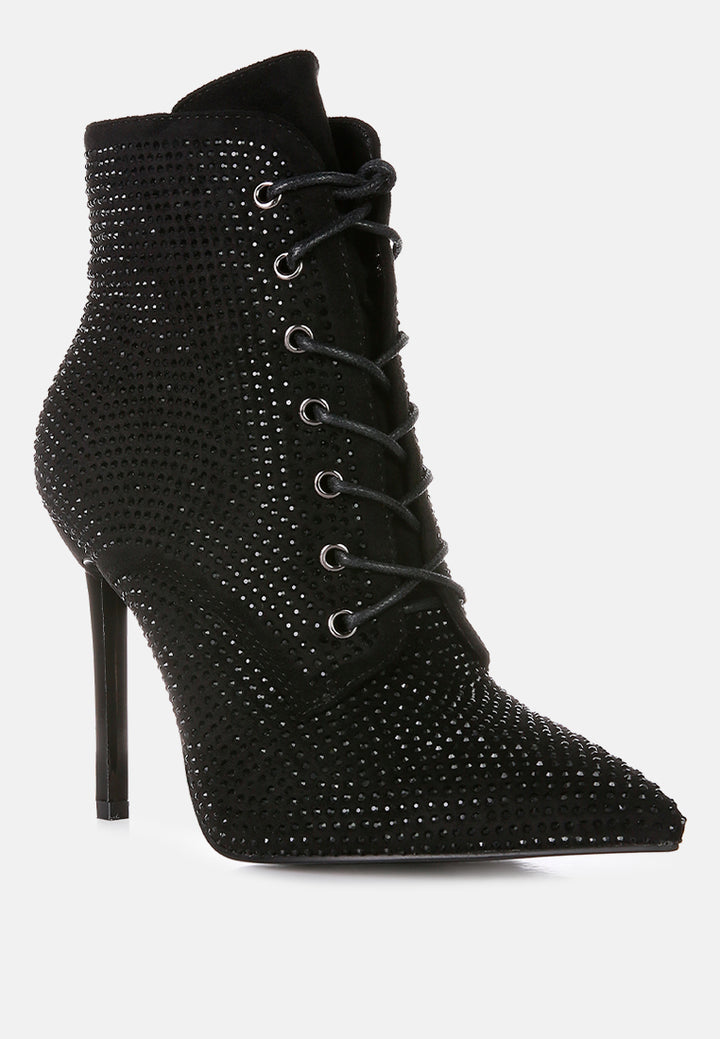 women head on faux suede diamante ankle boots#color_black