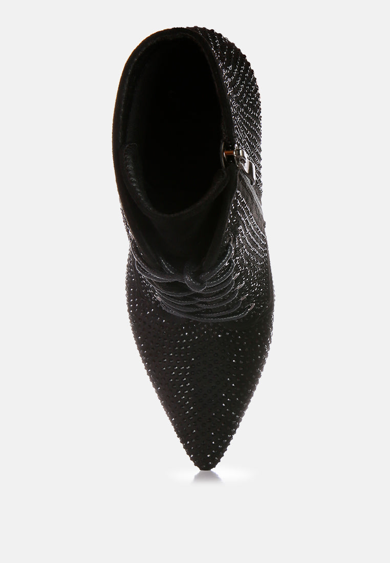 women head on faux suede diamante ankle boots#color_black