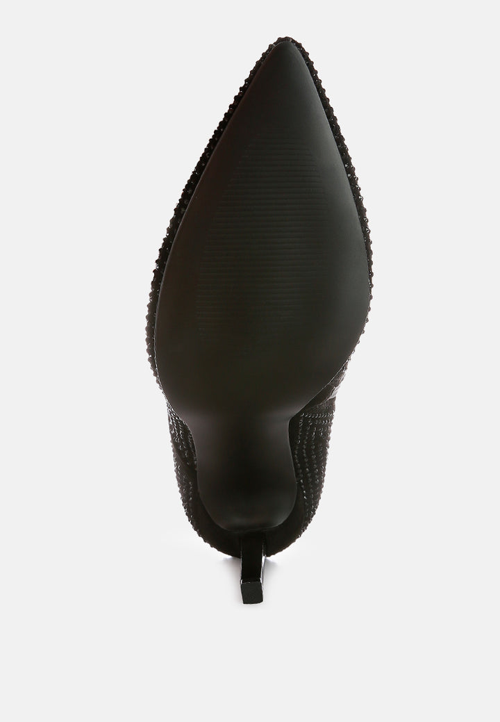 women head on faux suede diamante ankle boots#color_black