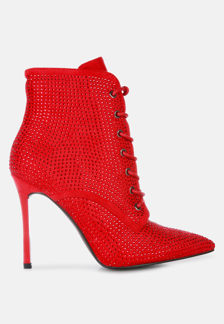 women head on faux suede diamante ankle boots#color_red