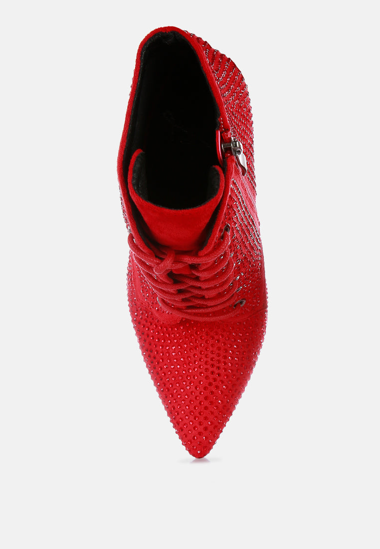 women head on faux suede diamante ankle boots#color_red