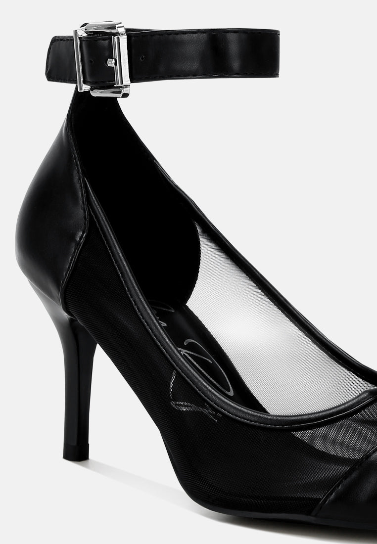 women mesh pump sandals#color_black