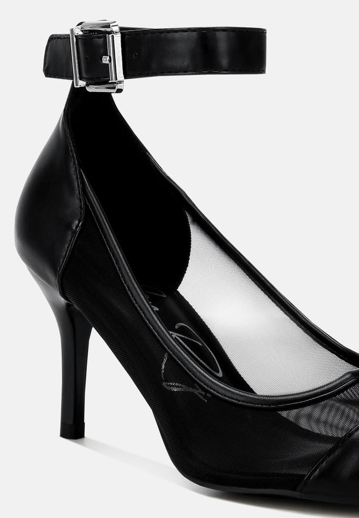 women mesh pump sandals#color_black