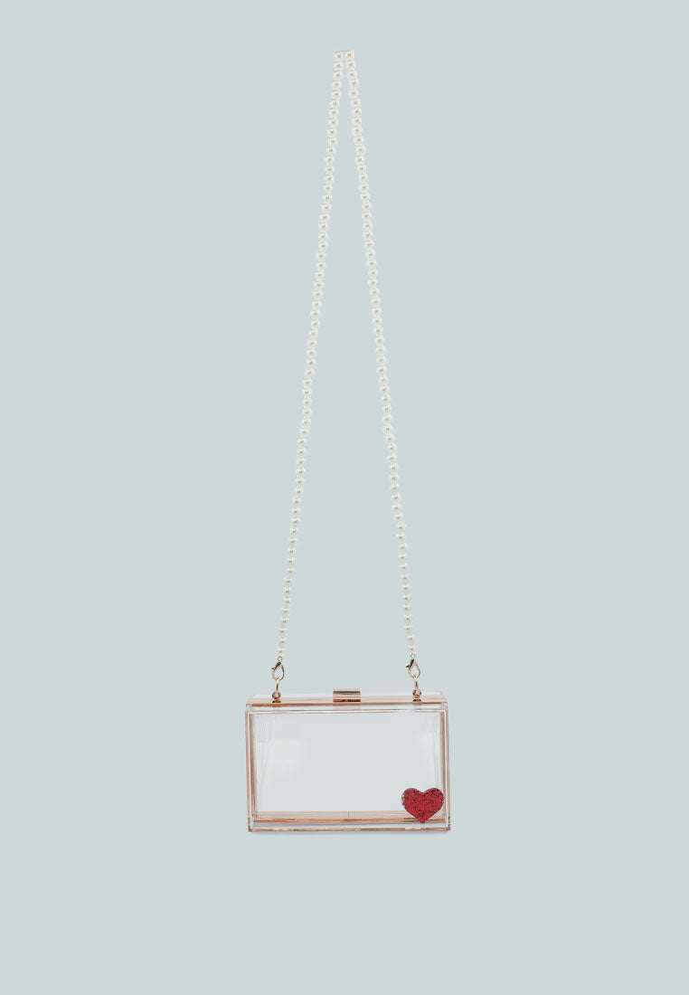 Heart Detail Clear Clutch Bag