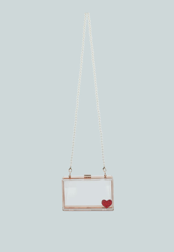 Heart Detail Clear Clutch Bag