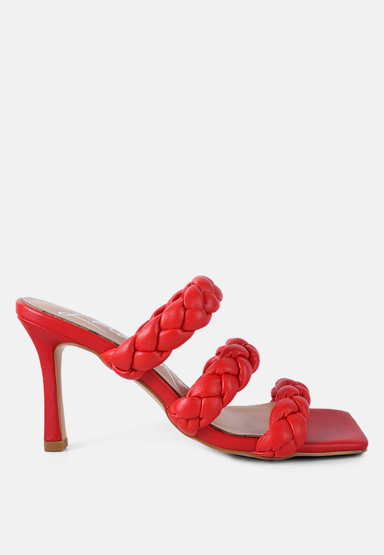 women triple braided strap heel#color_red