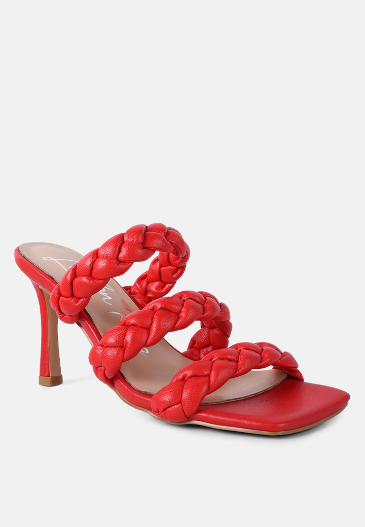women triple braided strap heel#color_red