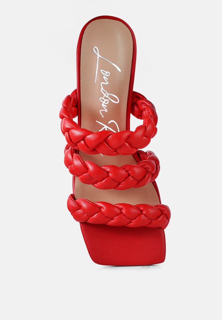 women triple braided strap heel#color_red