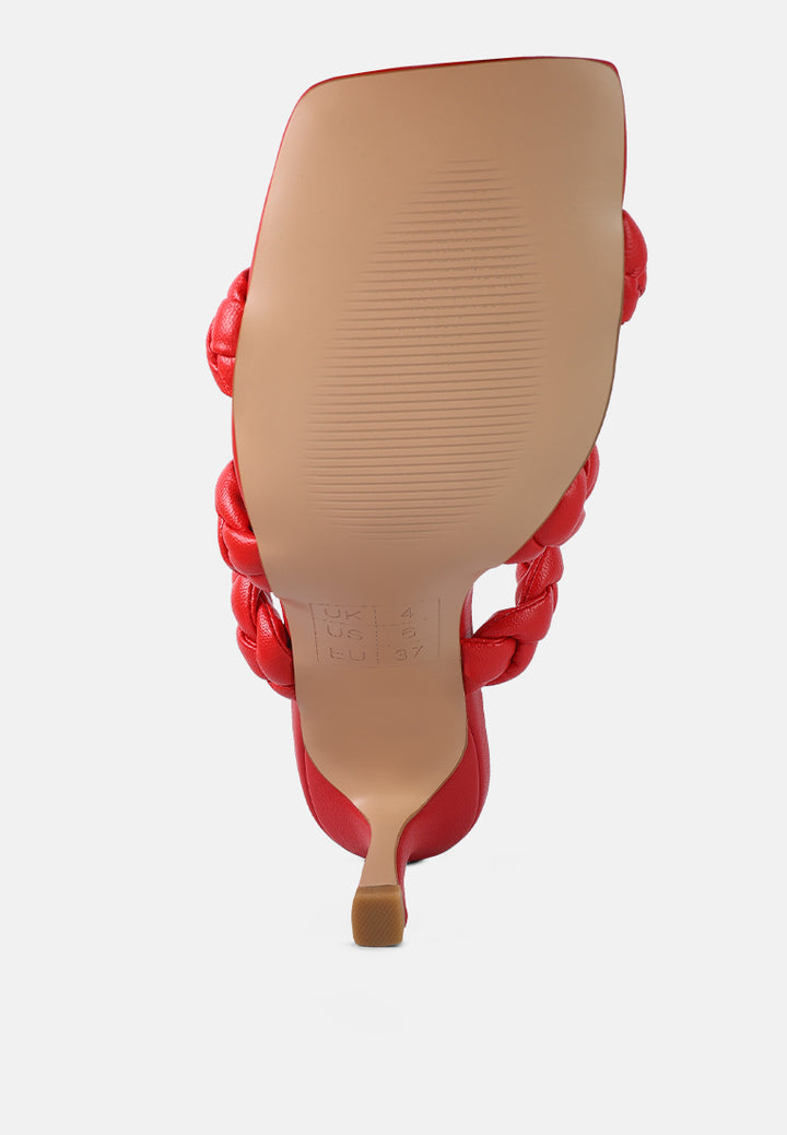 women triple braided strap heel#color_red