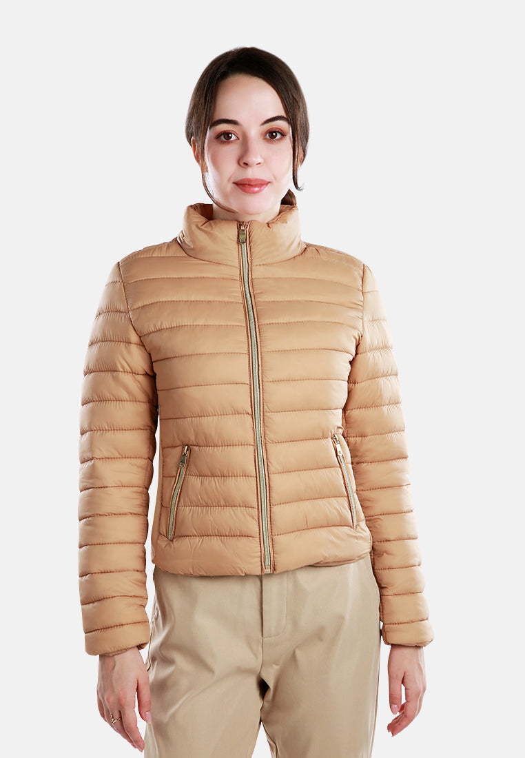 Women High Collar Quilted Jacket