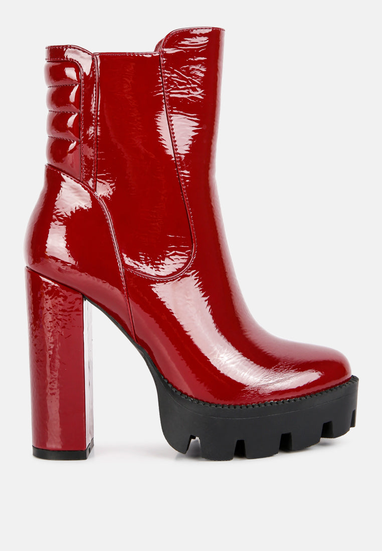 women collared patent high heeled ankle boot#color_burgundy