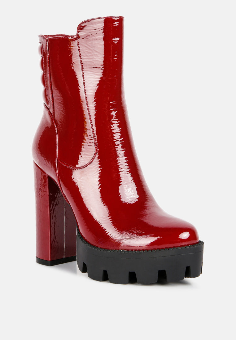 women collared patent high heeled ankle boot#color_burgundy