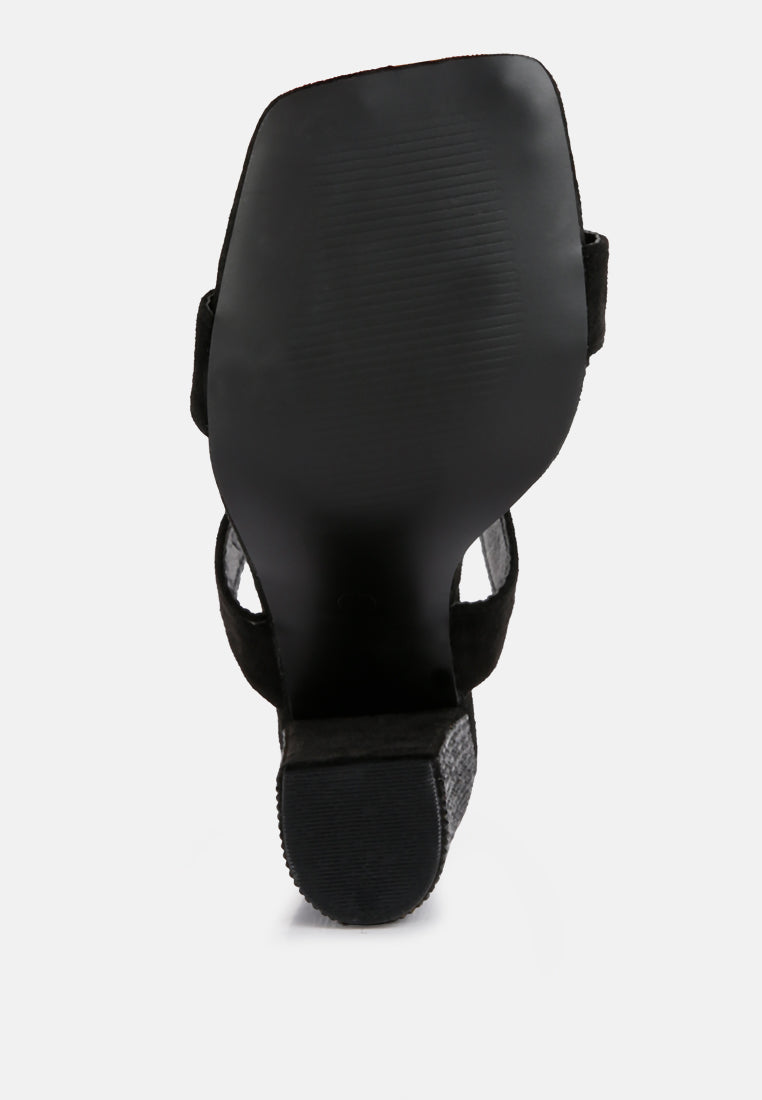 women diamante set high block heeled sandals#color_black