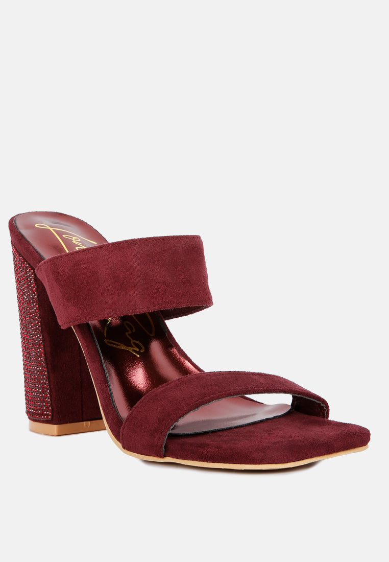 women diamante set high block heeled sandals#color_burgundy