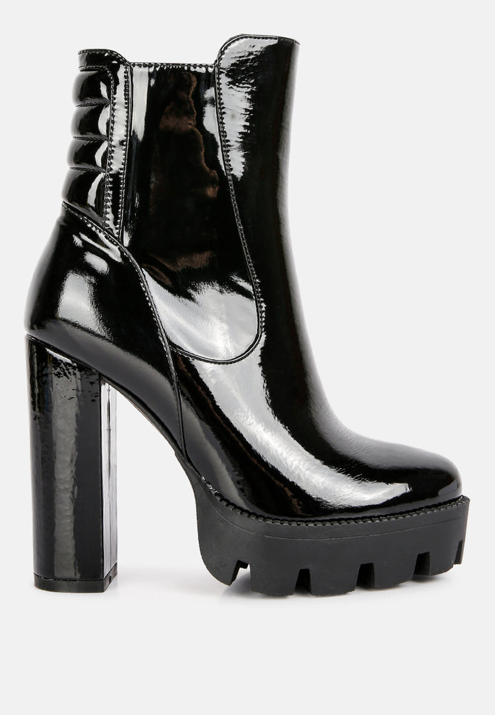 women collared patent high heeled ankle boot#color_black