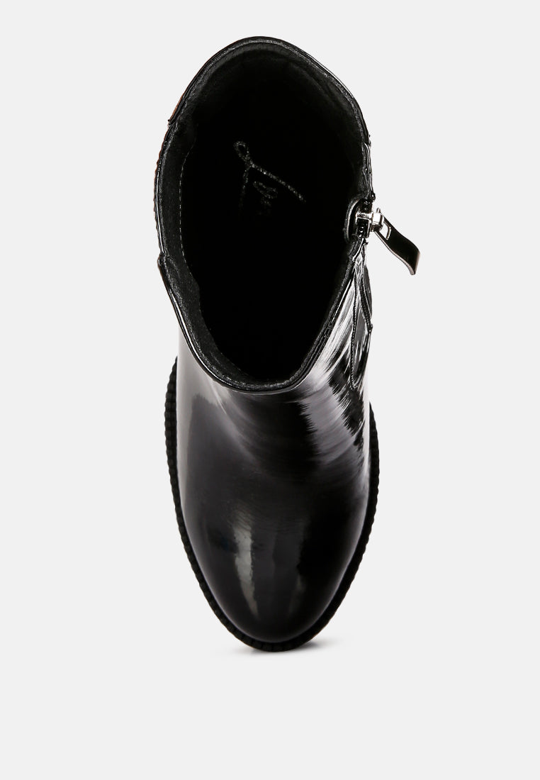 women collared patent high heeled ankle boot#color_black