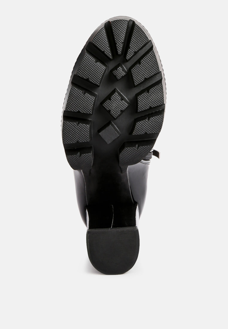 women collared patent high heeled ankle boot#color_black