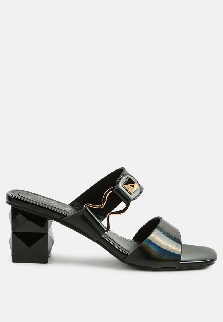 women hookup geometric cut block heel slides#color_black