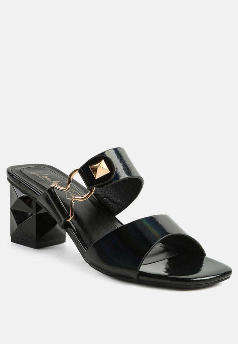 women hookup geometric cut block heel slides#color_black