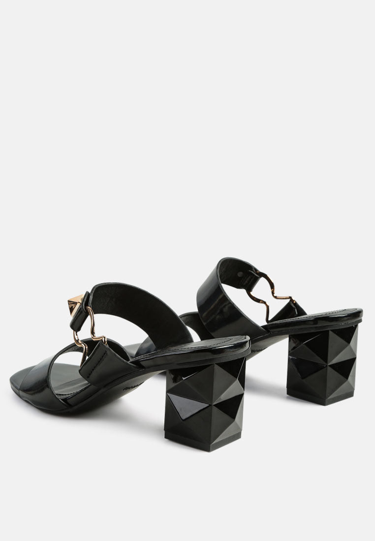 women hookup geometric cut block heel slides#color_black