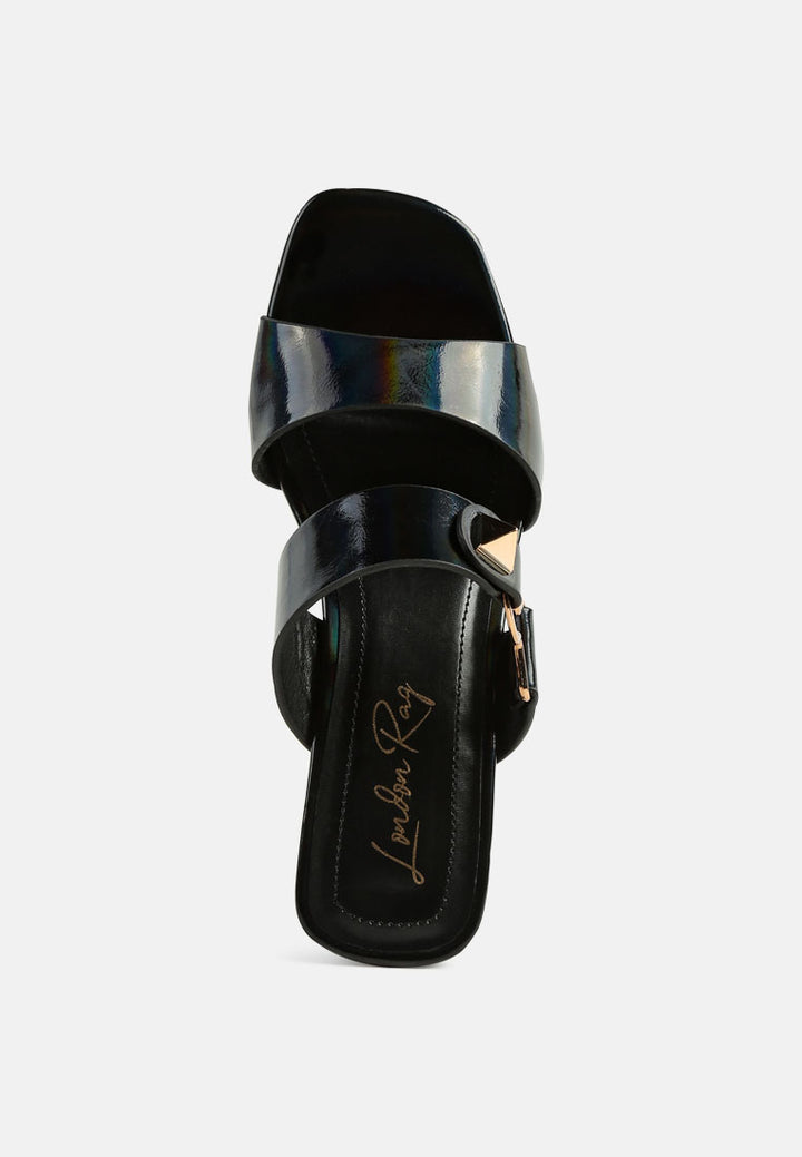 women hookup geometric cut block heel slides#color_black